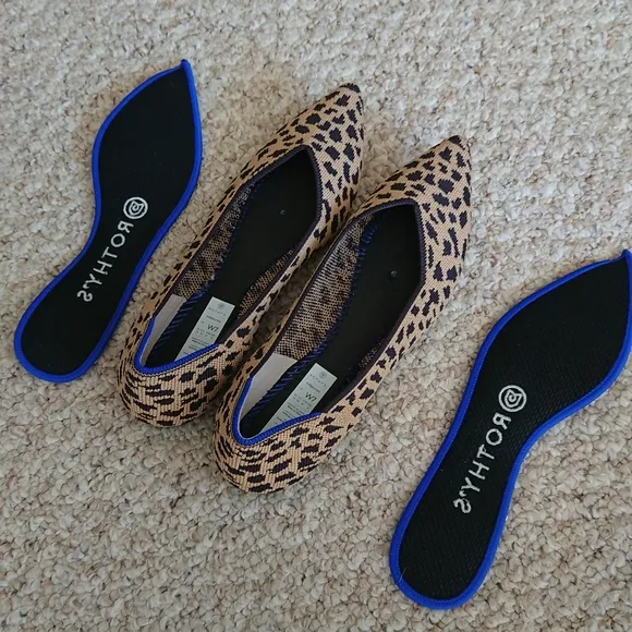 ROTHY’S Retired “The Point” Pointed Leopard Animal Print Slip On Ballerina Flats