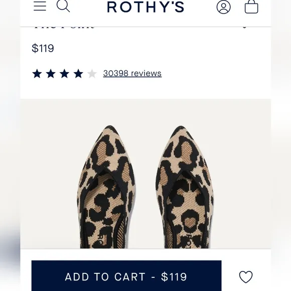 ROTHY’S Retired “The Point” Pointed Leopard Animal Print Slip On Ballerina Flats