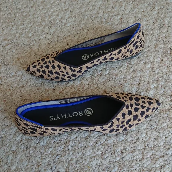 ROTHY’S Retired “The Point” Pointed Leopard Animal Print Slip On Ballerina Flats