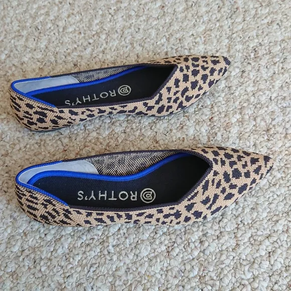 ROTHY’S Retired “The Point” Pointed Leopard Animal Print Slip On Ballerina Flats
