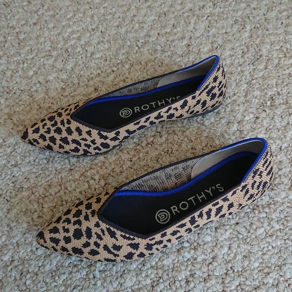ROTHY’S Retired “The Point” Pointed Leopard Animal Print Slip On Ballerina Flats