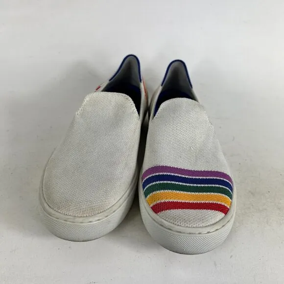 Rothy's SF Pride Rainbow Sneakers Women's 5 White Slip-On Low Top Running Shoes