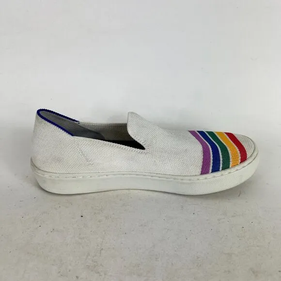Rothy's SF Pride Rainbow Sneakers Women's 5 White Slip-On Low Top Running Shoes