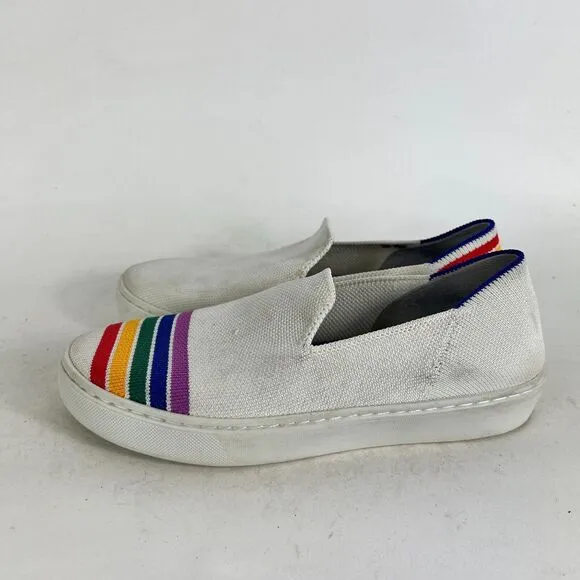 Rothy's SF Pride Rainbow Sneakers Women's 5 White Slip-On Low Top Running Shoes