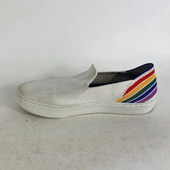 Rothy's SF Pride Rainbow Sneakers Women's 5 White Slip-On Low Top Running Shoes
