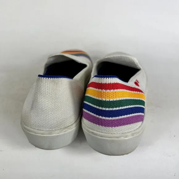 Rothy's SF Pride Rainbow Sneakers Women's 5 White Slip-On Low Top Running Shoes