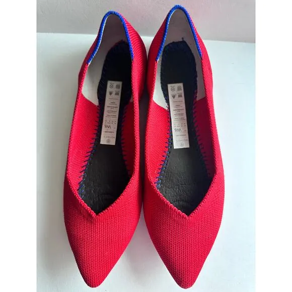 Rothy’s Size 6 The Point Ballet Flats Comfort Red Knit Pointed Toe Shoe Slip On