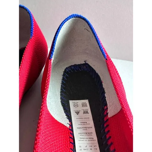Rothy’s Size 6 The Point Ballet Flats Comfort Red Knit Pointed Toe Shoe Slip On