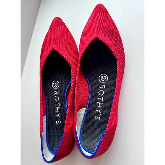 Rothy’s Size 6 The Point Ballet Flats Comfort Red Knit Pointed Toe Shoe Slip On