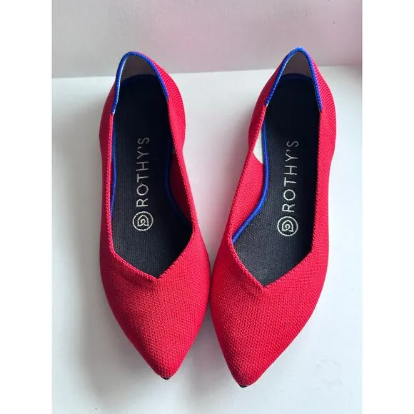 Rothy’s Size 6 The Point Ballet Flats Comfort Red Knit Pointed Toe Shoe Slip On