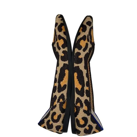 Rothy's The Point Big Cat Brown Leopard Print Slip-on Pointed Toe Knit Flats 9.5