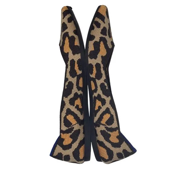 Rothy's The Point Big Cat Brown Leopard Print Slip-on Pointed Toe Knit Flats 9.5