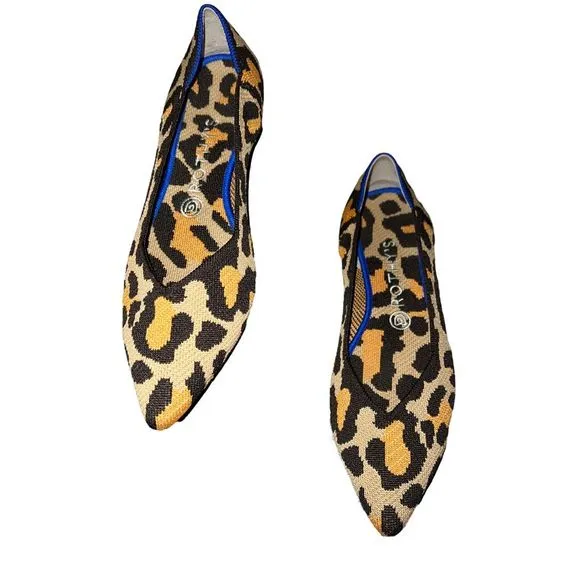 Rothy's The Point Big Cat Brown Leopard Print Slip-on Pointed Toe Knit Flats 9.5