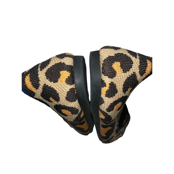 Rothy's The Point Big Cat Brown Leopard Print Slip-on Pointed Toe Knit Flats 9.5