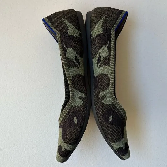 Rothy's The Point Camo Ballet Flats Comfort Washable Army Olive Green Size 8.5