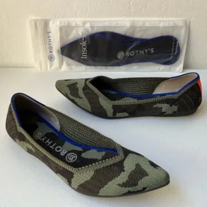 Rothy's The Point Camo Ballet Flats Comfort Washable Army Olive Green Size 8.5