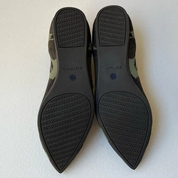 Rothy's The Point Camo Ballet Flats Comfort Washable Army Olive Green Size 8.5