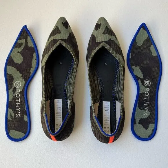 Rothy's The Point Camo Ballet Flats Comfort Washable Army Olive Green Size 8.5