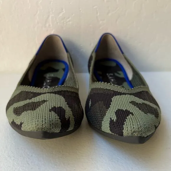 Rothy's The Point Camo Ballet Flats Comfort Washable Army Olive Green Size 8.5