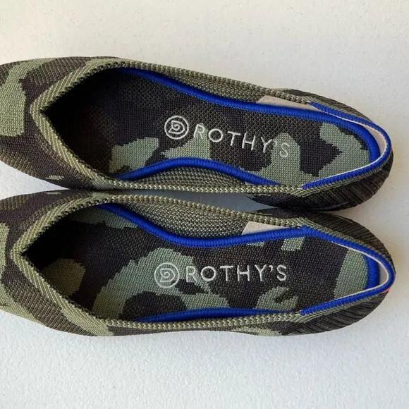Rothy's The Point Camo Ballet Flats Comfort Washable Army Olive Green Size 8.5