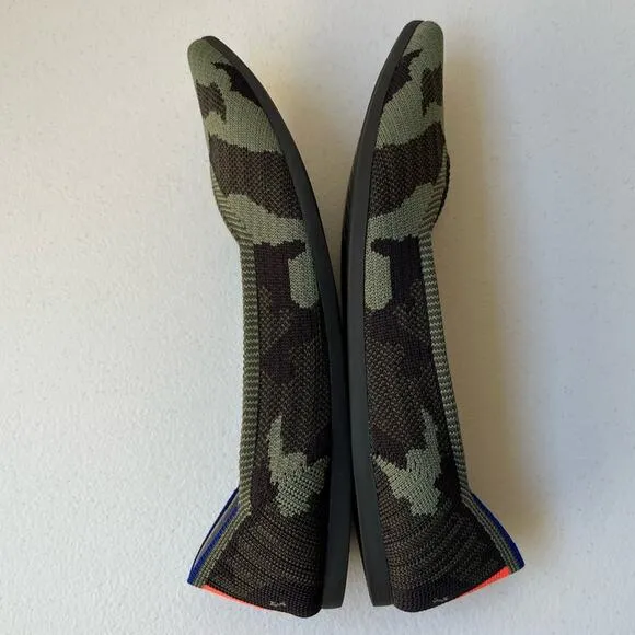 Rothy's The Point Camo Ballet Flats Comfort Washable Army Olive Green Size 8.5