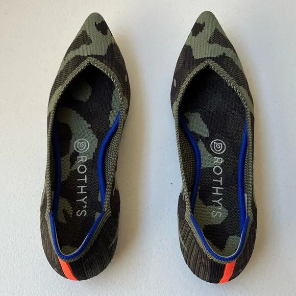Rothy's The Point Camo Ballet Flats Comfort Washable Army Olive Green Size 8.5