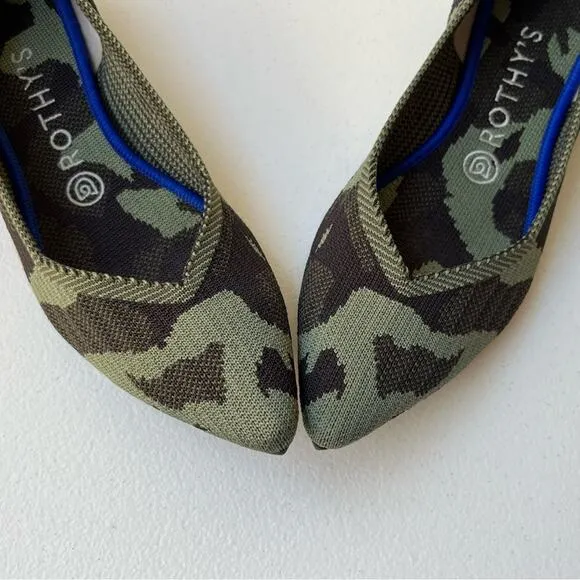 Rothy's The Point Camo Ballet Flats Comfort Washable Army Olive Green Size 8.5