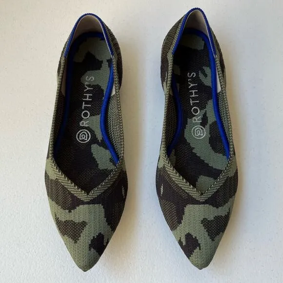 Rothy's The Point Camo Ballet Flats Comfort Washable Army Olive Green Size 8.5