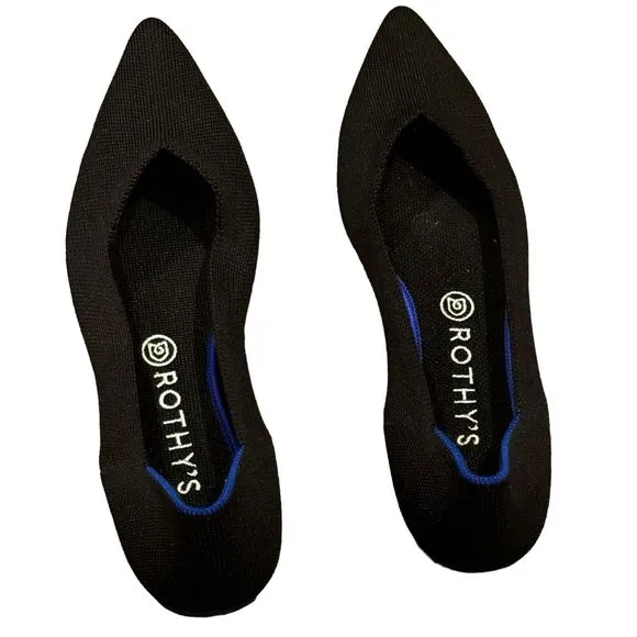 ROTHY'S The Point Comfy Pointed-Toe Knit Upper Slip-on Flats Black Size 10 NWOB