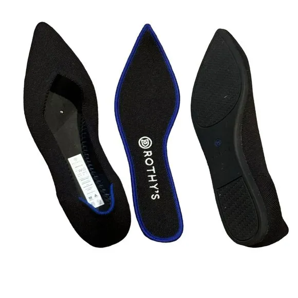 ROTHY'S The Point Comfy Pointed-Toe Knit Upper Slip-on Flats Black Size 10 NWOB
