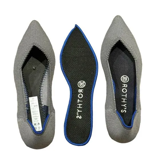 ROTHY'S The Point Knit Upper Slip-on Flats in Grey Size 8 NWOB