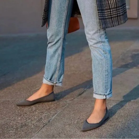 Rothy’s The Point Pointed Toe Flats Cloud Grey Bird Eye Size 9