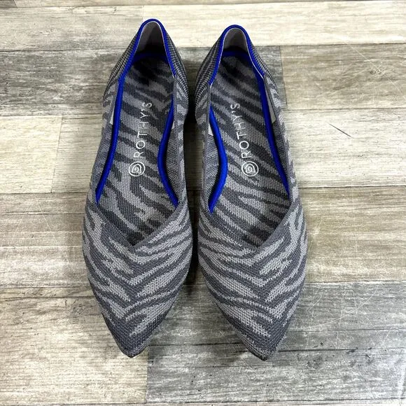 Rothy’s The Point Shoes Women’s 11 Gray Zebra Print Knit Slip On Comfort Flats