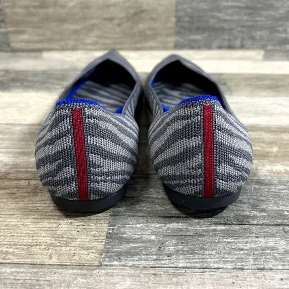 Rothy’s The Point Shoes Women’s 11 Gray Zebra Print Knit Slip On Comfort Flats