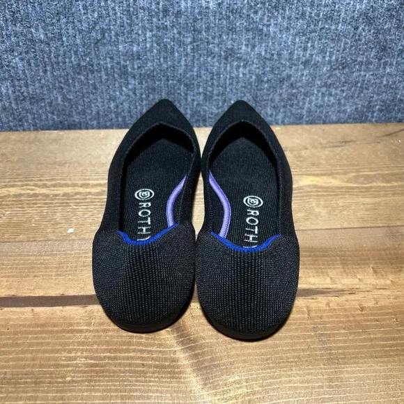Rothys The Point Women's Size 8 Ballet Flats Black Knit Pointed Toe Marine Blue