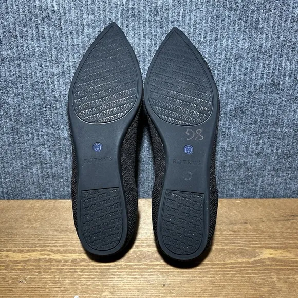 Rothys The Point Women's Size 8 Ballet Flats Black Knit Pointed Toe Marine Blue