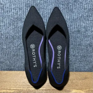Rothys The Point Women's Size 8 Ballet Flats Black Knit Pointed Toe Marine Blue