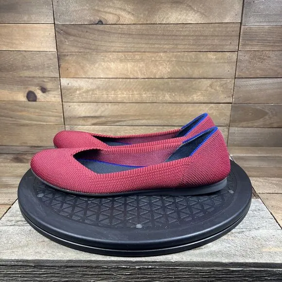 Rothy's The Round Toe Red Washable Comfort Flats Womens Size 7 Slip On Shoes