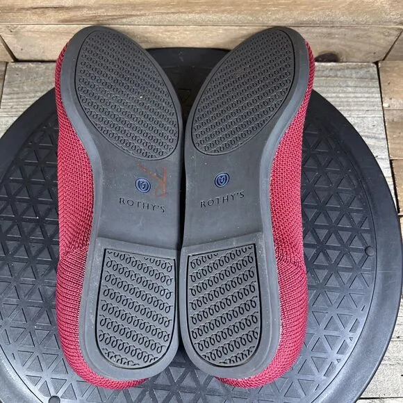 Rothy's The Round Toe Red Washable Comfort Flats Womens Size 7 Slip On Shoes