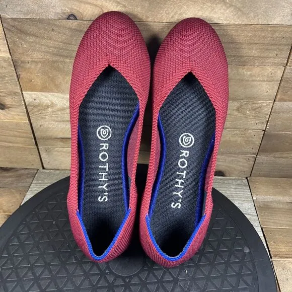 Rothy's The Round Toe Red Washable Comfort Flats Womens Size 7 Slip On Shoes