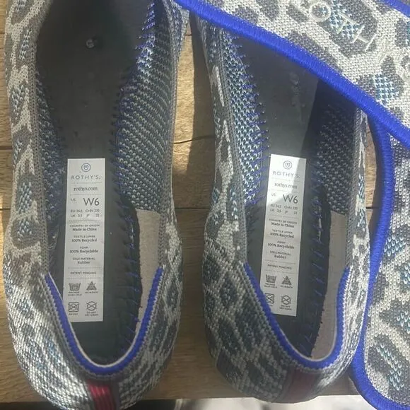 Rothy's‎ the flats grey and blue spotted leopard slip on shoes comfort retired