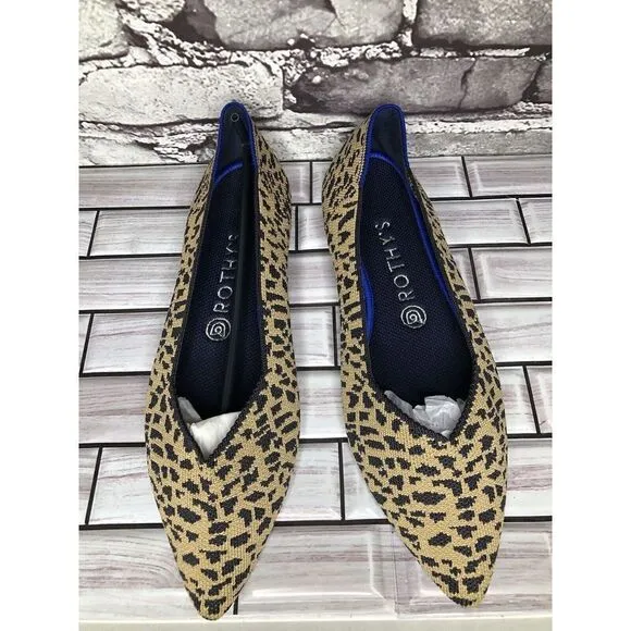 Rothy’s The Point Leopard Cheetah Print Fabric Pointed Ballet Flats Women Sz 9.5