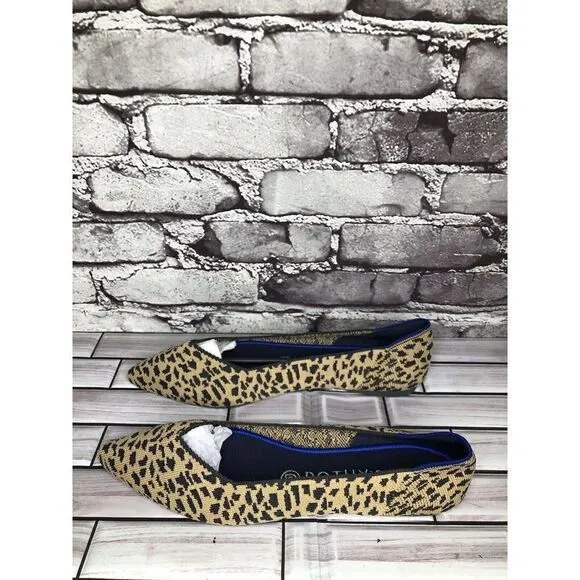 Rothy’s The Point Leopard Cheetah Print Fabric Pointed Ballet Flats Women Sz 9.5