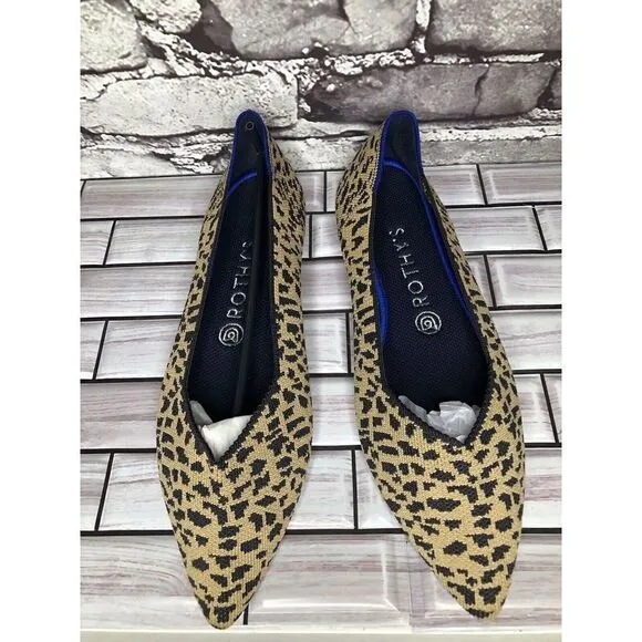 Rothy’s The Point Leopard Cheetah Print Fabric Pointed Ballet Flats Women Sz 9.5