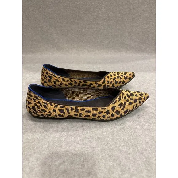Rothy's Women's Size 10.5W Yellow Animal Leopard Print Pointed Toes Flats Shoes