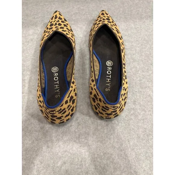 Rothy's Women's Size 10.5W Yellow Animal Leopard Print Pointed Toes Flats Shoes