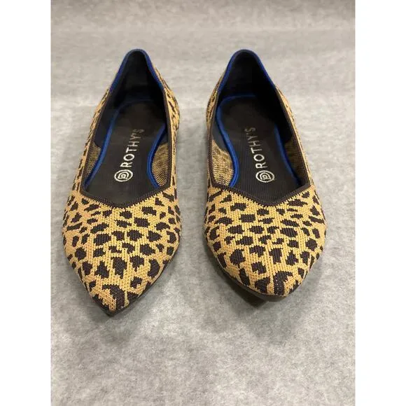 Rothy's Women's Size 10.5W Yellow Animal Leopard Print Pointed Toes Flats Shoes