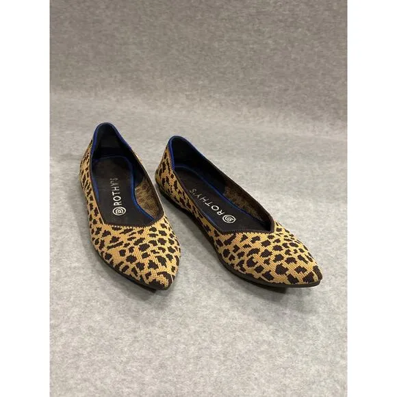 Rothy's Women's Size 10.5W Yellow Animal Leopard Print Pointed Toes Flats Shoes