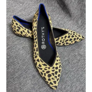 Rothy’s Women’s THE POINT Cheetah Print Knit Pointed Toe Slip On Flats Size 7.5