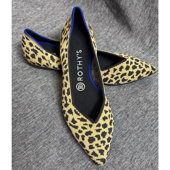 Rothy’s Women’s THE POINT Cheetah Print Knit Pointed Toe Slip On Flats Size 7.5